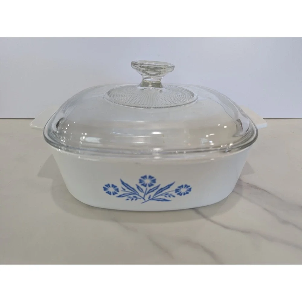 Vintage Corning Ware Casserole Dish 2qt White Blue Cornflower A-2-B Glass Lid